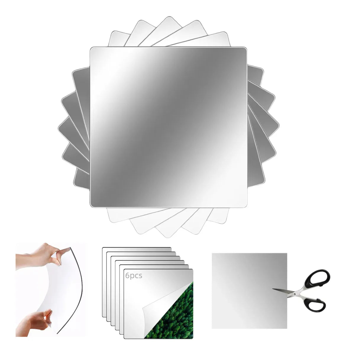 Espejos autoadhesivos con claridad HD (6 unidades, 30x30cm)