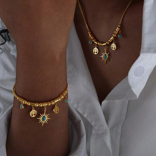 Set "Sol de Vida": Collar y Pulsera para Blindar tu Energía con Doble Estilo